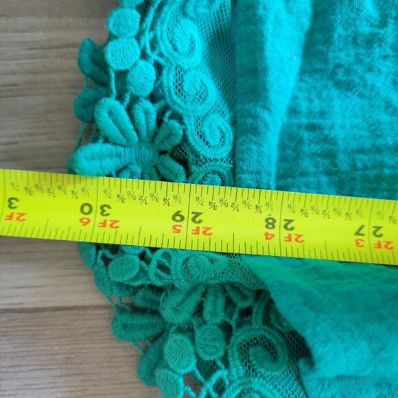 Womens Teal Long-Sleeve Tiered Tunic Dress Crochet Lace Hem  Smocked Bodice Boho - Picture 8 of 8